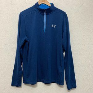 Under Armour Mens Large Blue Fitted Coupe Ajustee Mock Neck 1/4 Zip Long Sleeves